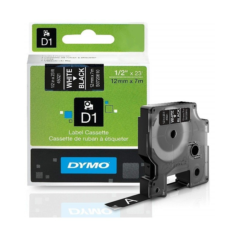 Ruban Dymo D1 (45021) 12mm x 7m Blanc sur noir pour LabelManager ...
