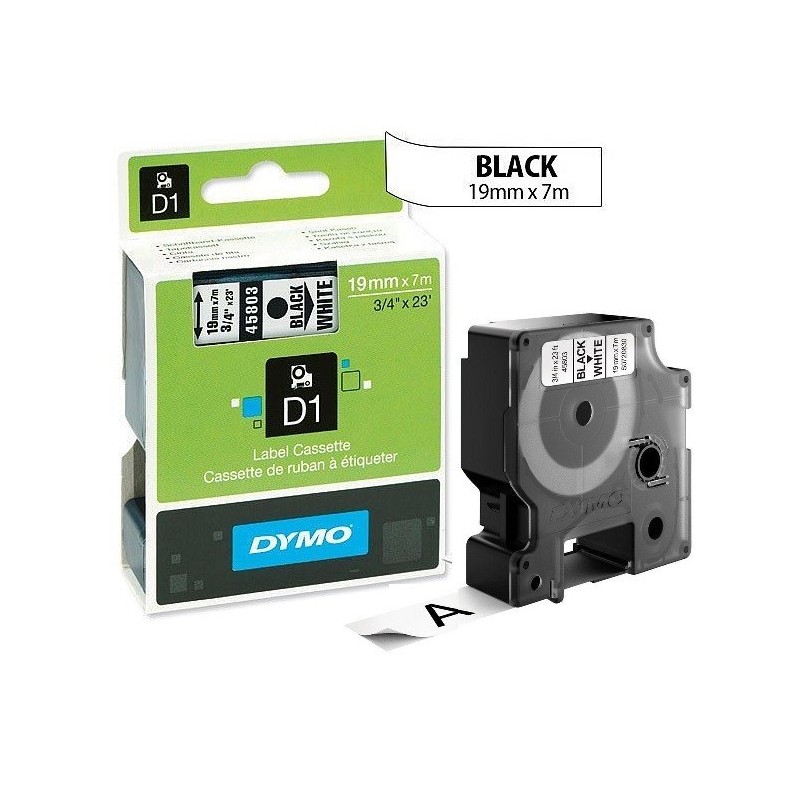 Ruban Dymo D1 (45803) 19mm x 7m Noir sur Blanc pour LabelManager...