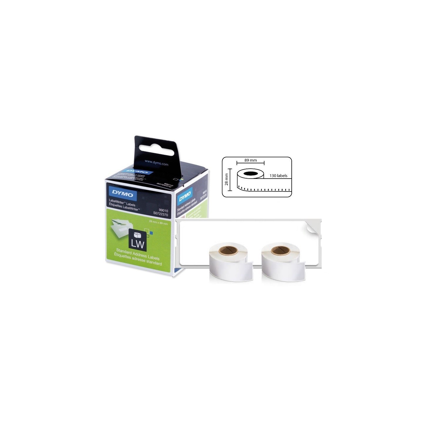 2 x 260 Etiquettes d'adresse LW adhesives Dymo 28mm x 89 mm (large format) (99010)