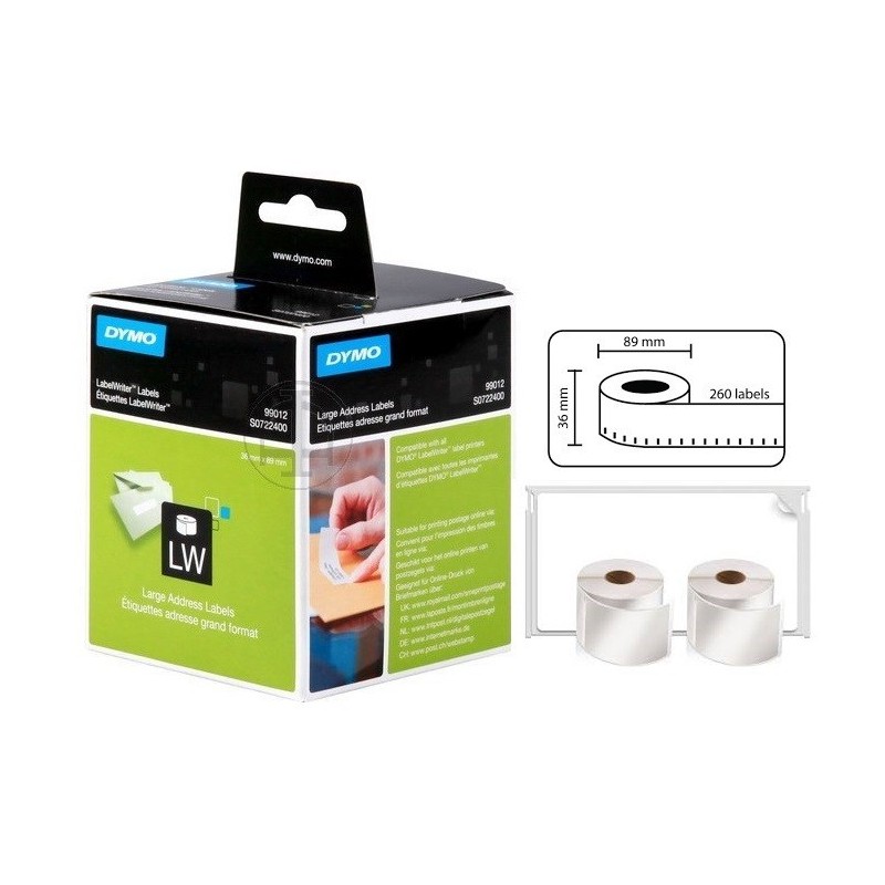 2-x2 x 260 Etiquettes d'adresse LW adhesives Dymo 36mm x 89 mm (large format) (99012)