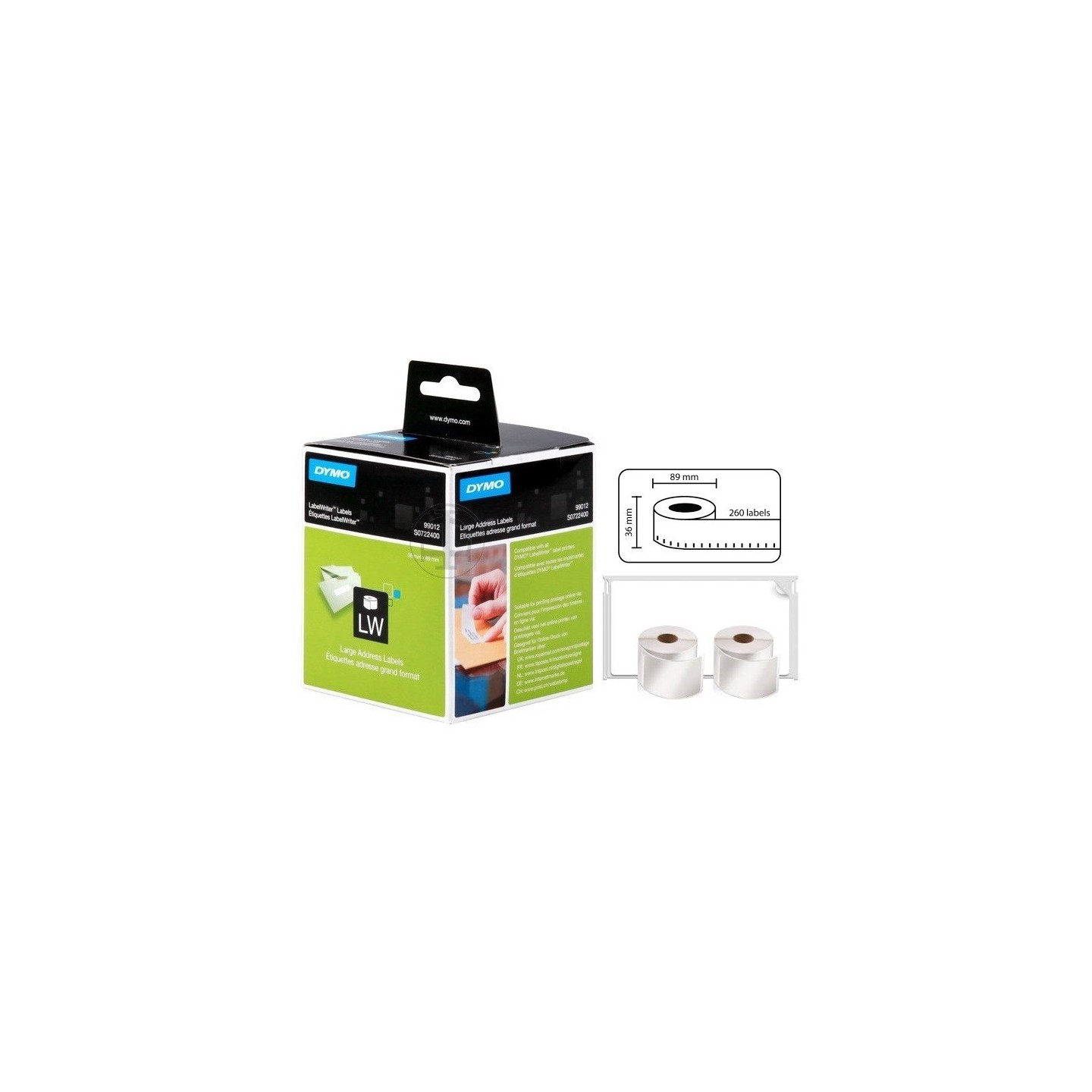 2-x2 x 260 Etiquettes d'adresse LW adhesives Dymo 36mm x 89 mm (large format) (99012)