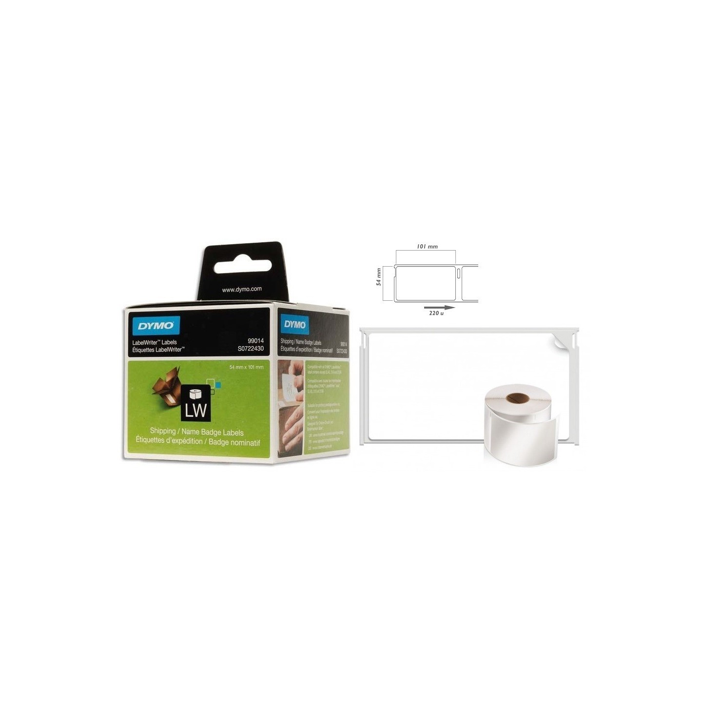 260 Etiquettes de badge nominatif LW adhesives Dymo 54mm x 101 mm (99014)