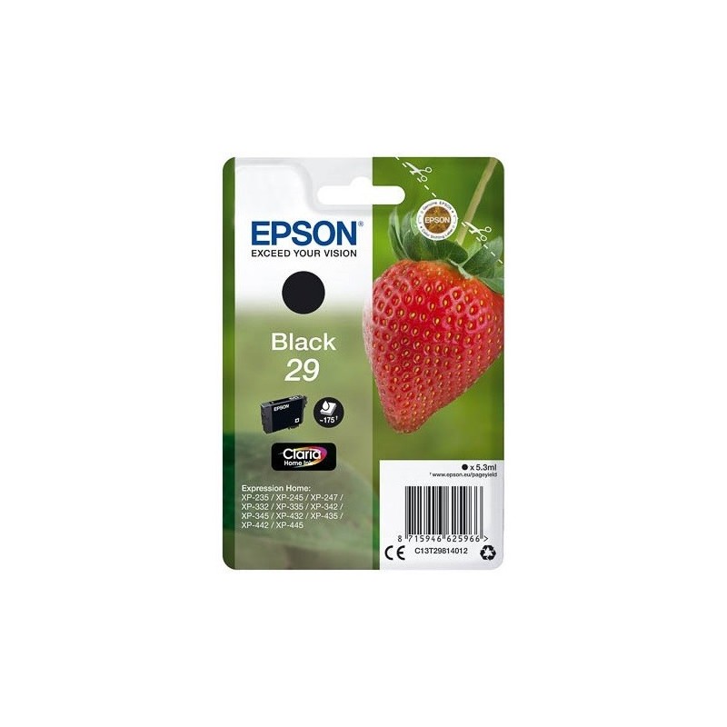 Cartouche Noire Epson pour Expression Home XP-235 / XP332 / XP-432 ... (n°29 - fraise), Toner Express : achat en ligne de Cartou