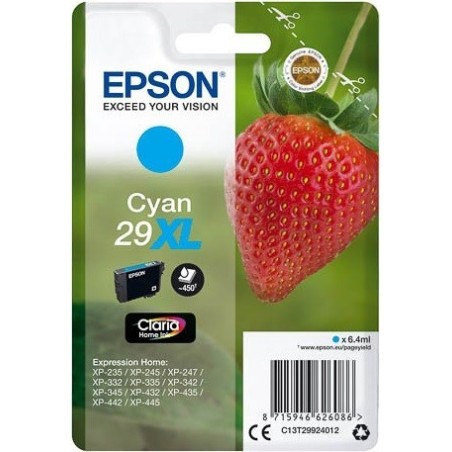 Cartouche Cyan Epson Haute Capacité pour Expression Home XP-235 / XP332 / XP-432 ... (n°29XL - fraise), Toner Express : achat en