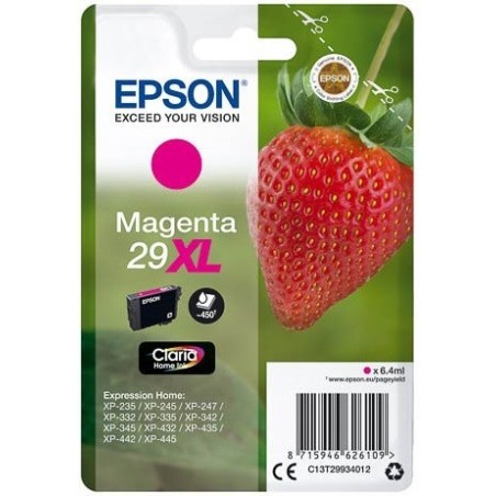 Cartouche Magenta Epson Haute Capacité pour Expression Home XP-235 / XP332 / XP-432 ... (n°29XL - fraise), Toner Express : achat