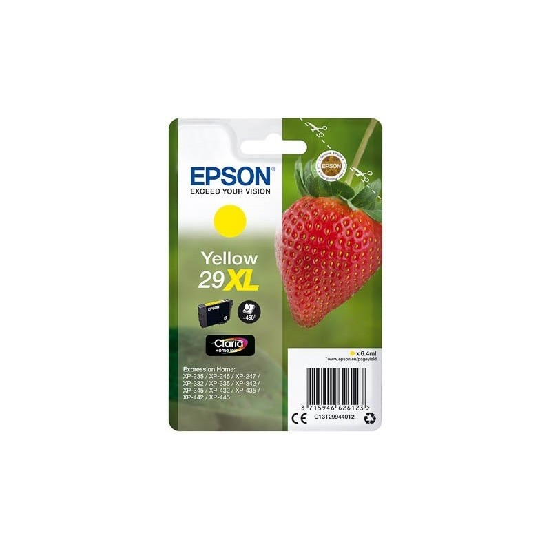 Cartouche Jaune Epson Haute Capacité pour Expression Home XP-235 / XP332 / XP-432 ... (n°29XL - fraise), Toner Express : achat e