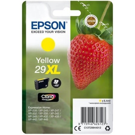 Cartouche Jaune Epson Haute Capacité pour Expression Home XP-235 / XP332 / XP-432 ... (n°29XL - fraise), Toner Express : achat e