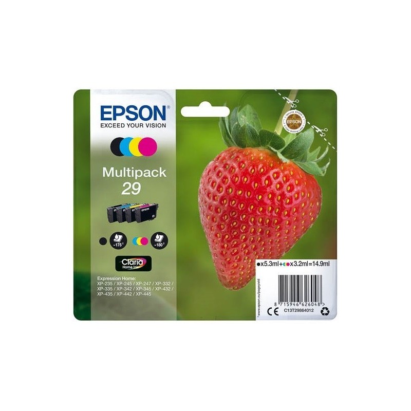 Multipack 4 couleurs Epson pour Expression Home XP-235 / XP332 / XP-432 ... (n°29 - fraise), Toner Express : achat en ligne de M