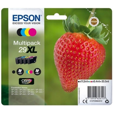 Multipack 4 couleurs Epson Haute Capacité pour Expression Home XP-235 / XP332 / XP-432 ... (n°29XL - fraise), Toner Express : ac