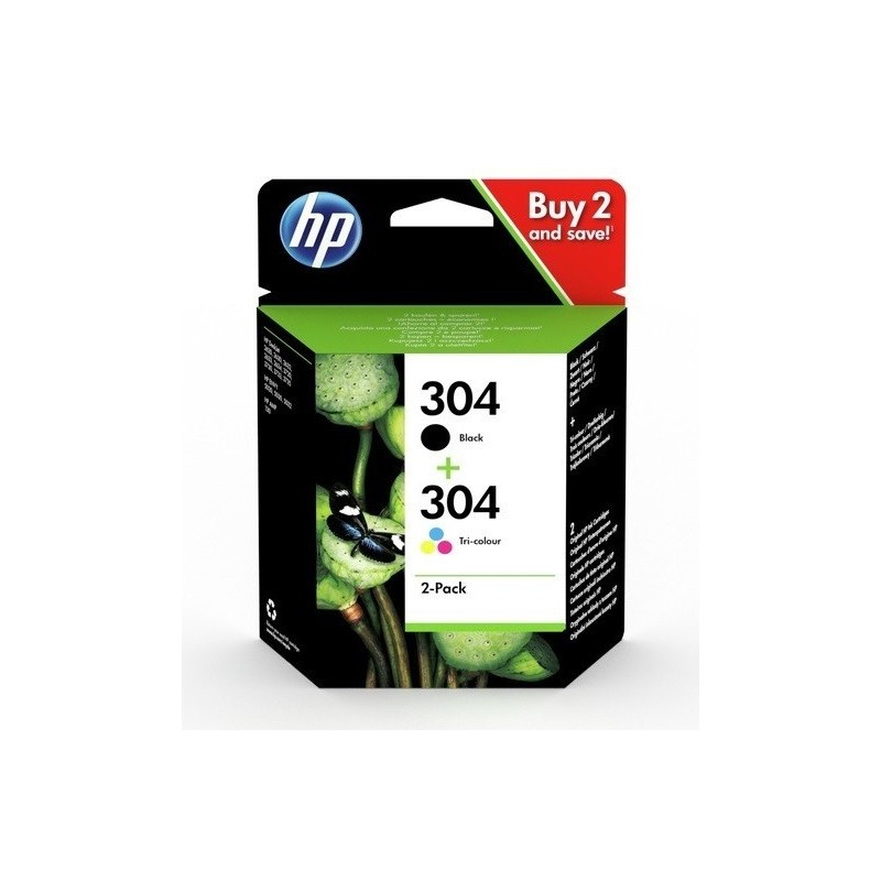 Pack de 2 Cartouches HP Jet d'encre N°304 Noir (120 pages) + Couleur (100 pages)