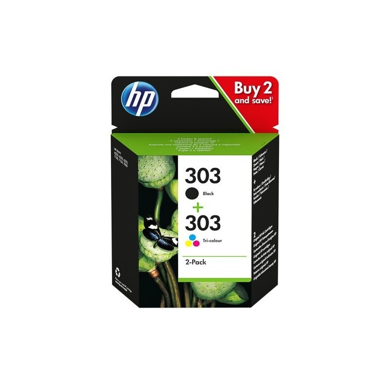 Pack 2 cartouches d'encre HP 303 Noir/trois couleurs  pour Envy Photo 6230, 7130, 7830 (N°303)