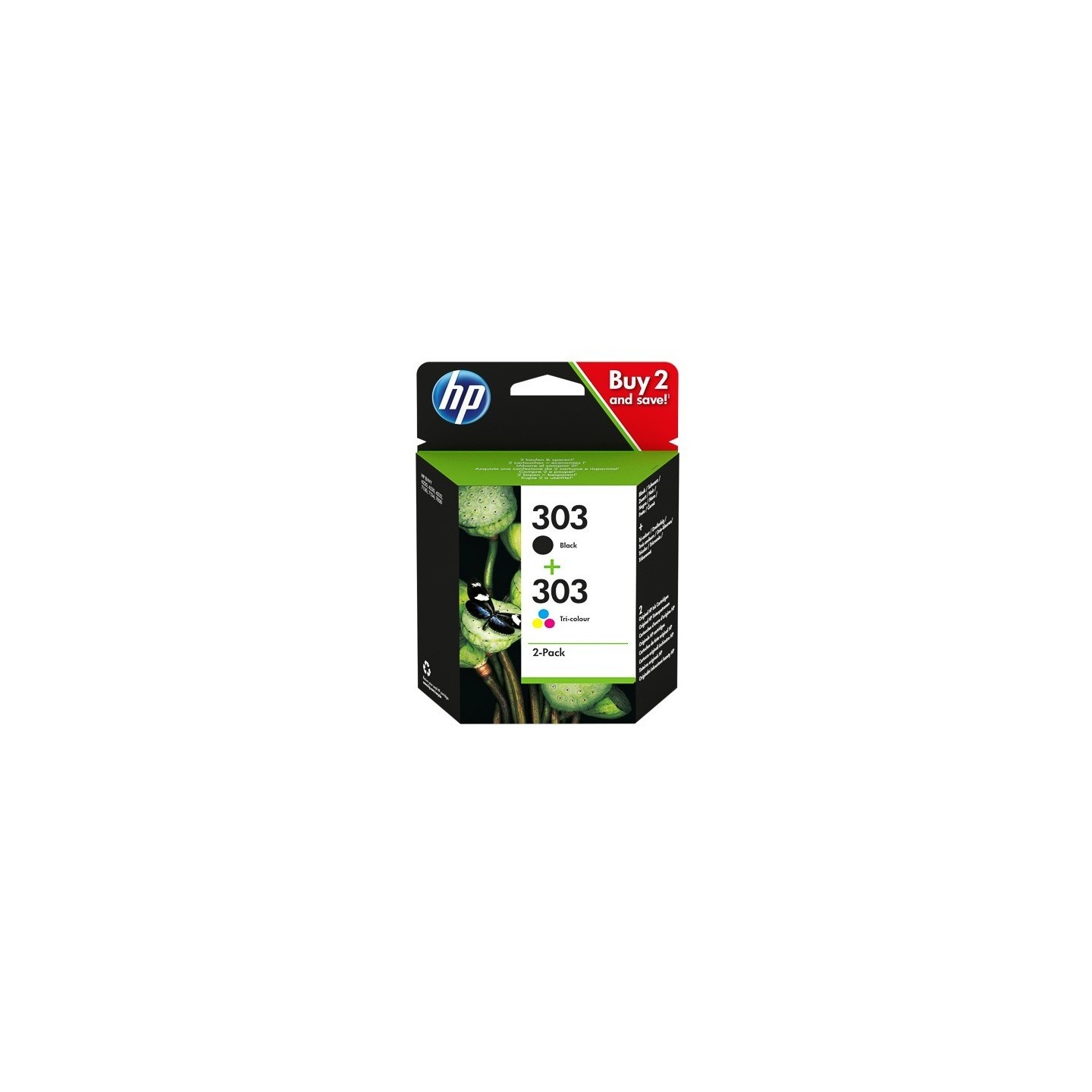 Pack 2 cartouches d'encre HP 303 Noir/trois couleurs  pour Envy Photo 6230, 7130, 7830 (N°303)