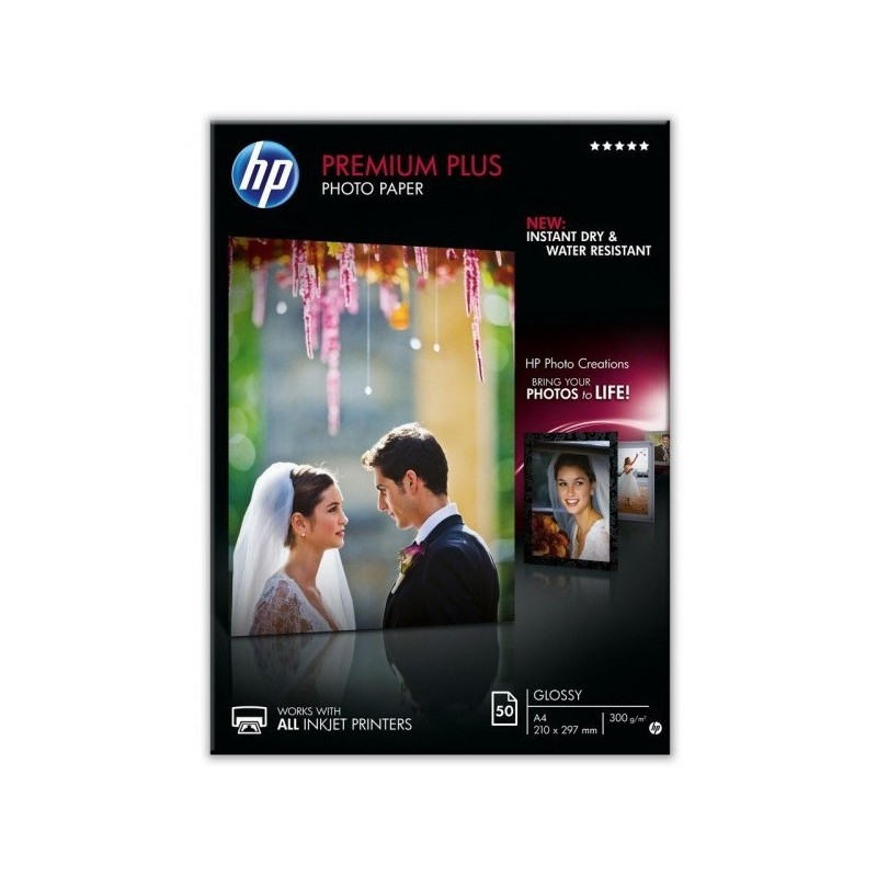 Papier photo A4 brillant HP Premium Plus - 50 feuilles -300 gr - 210 x 297 mm - Finition brillante