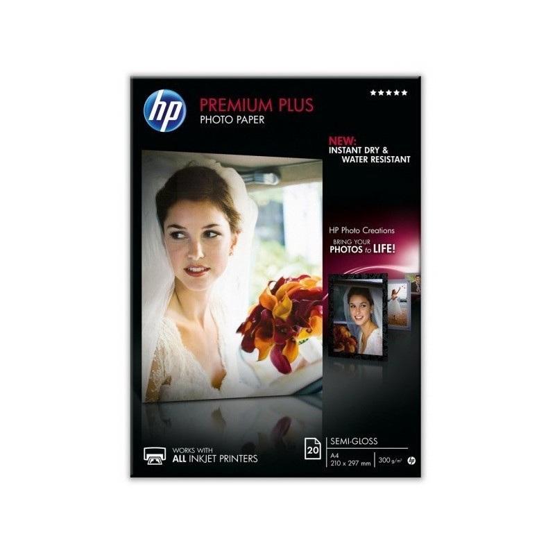 Papier photo A4 semi-brillant HP Premium Plus - 20 feuilles -300 gr - 210 x 297 mm 