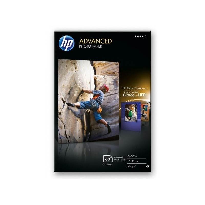Papier photo 10 x 15 brillant sans bordure HP Advanced - 60 feuilles - 250 gr - Finition brillante