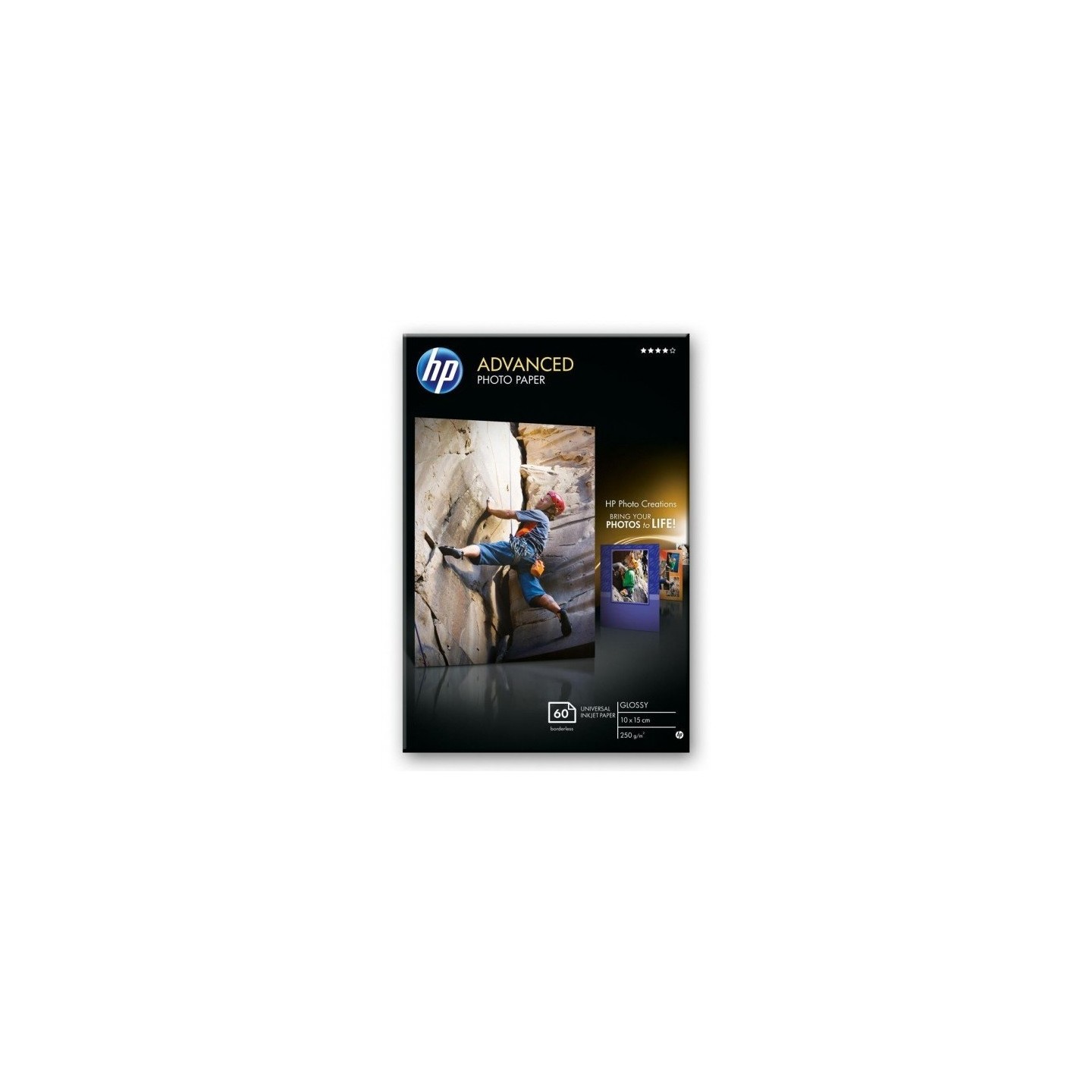 Papier photo 10 x 15 brillant sans bordure HP Advanced - 60 feuilles - 250 gr - Finition brillante