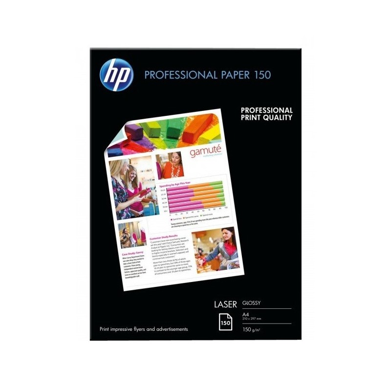 Papier A4 brillant laser professionnel HP - 150 feuilles - 150 gr - Finition brillante