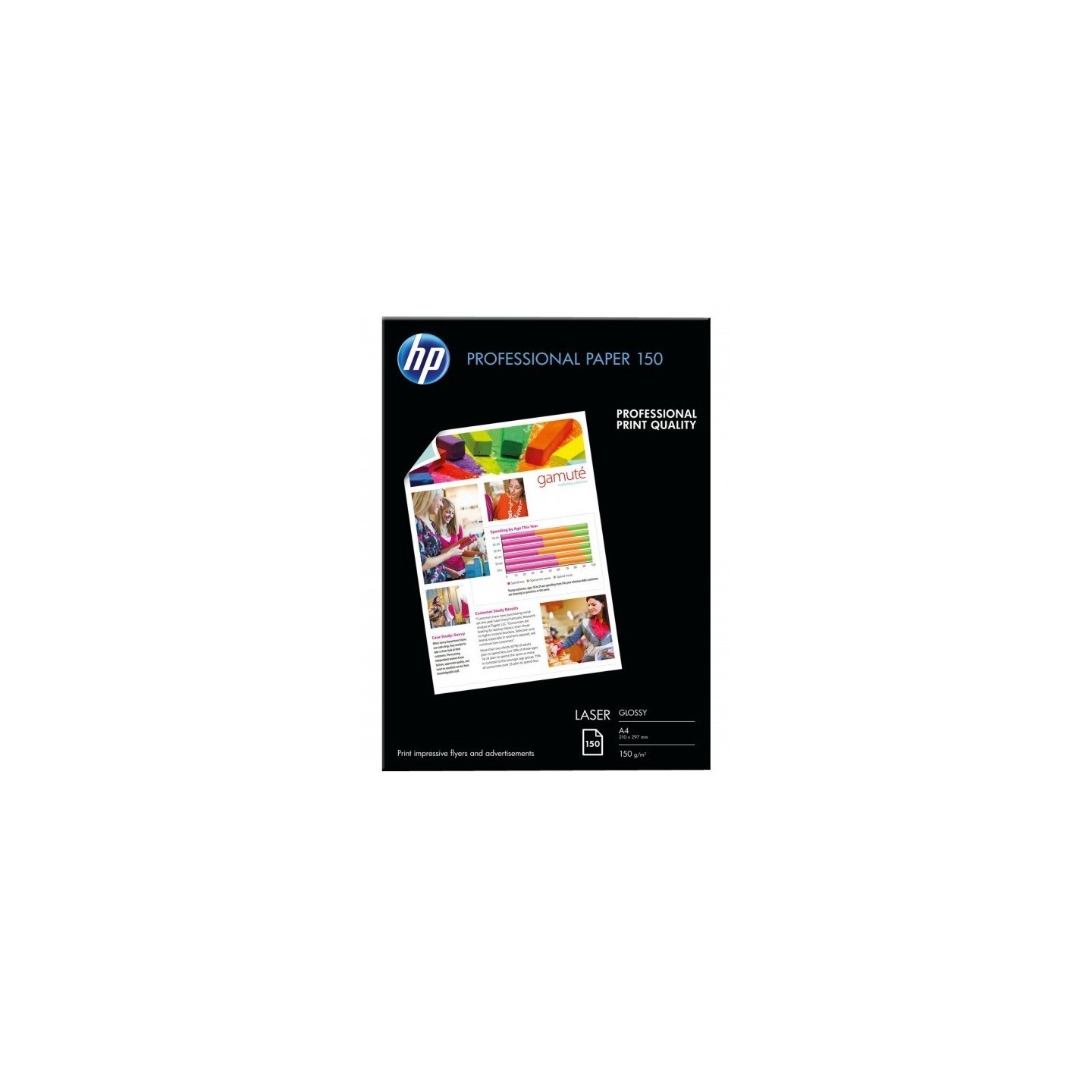 Papier A4 brillant laser professionnel HP - 150 feuilles - 150 gr - Finition brillante