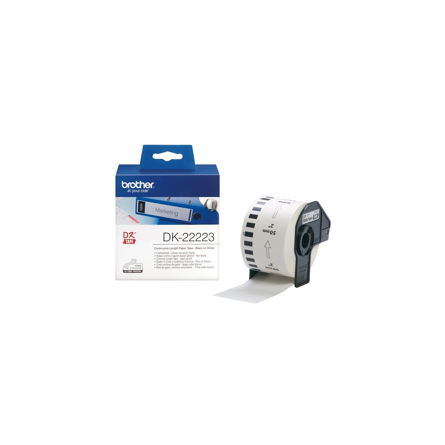 Rouleau de papier continu DK-22223 Brother original – Noir sur blanc, 50 mm de large pour QL500