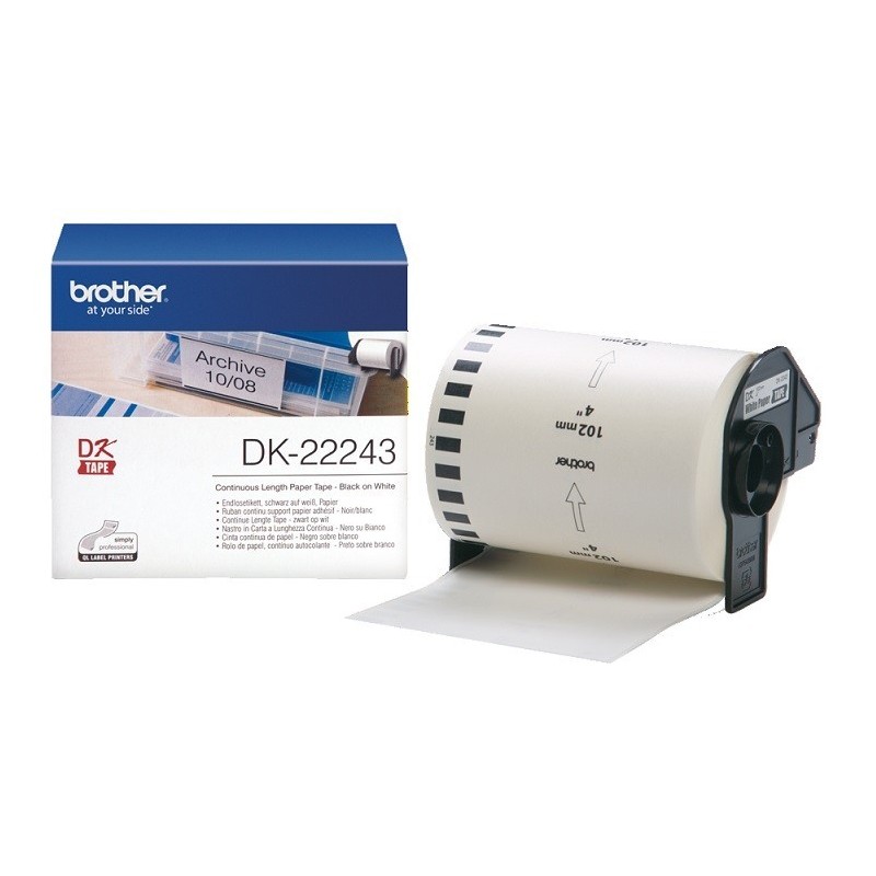 Rouleau de papier continu DK-22243 Brother original – Noir sur blanc, 102 mm de large pour QL1100