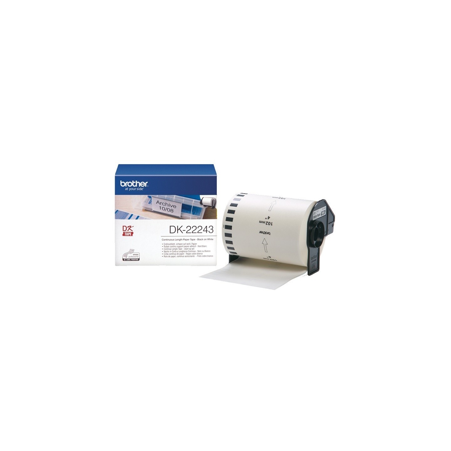 Rouleau de papier continu DK-22243 Brother original – Noir sur blanc, 102 mm de large pour QL1100
