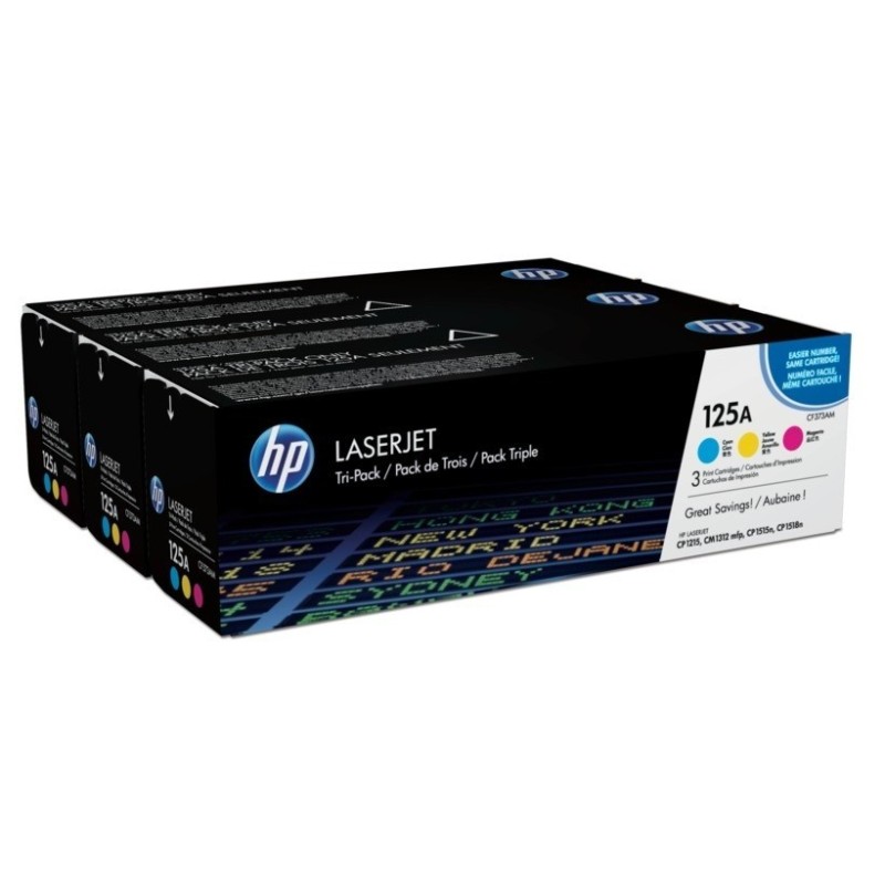 Pack toners tricolor HP pour Colorlaserjet CP 1215 / 1515 / 1518 (125A), Toner Express : achat en ligne de Pack toners tricolor 