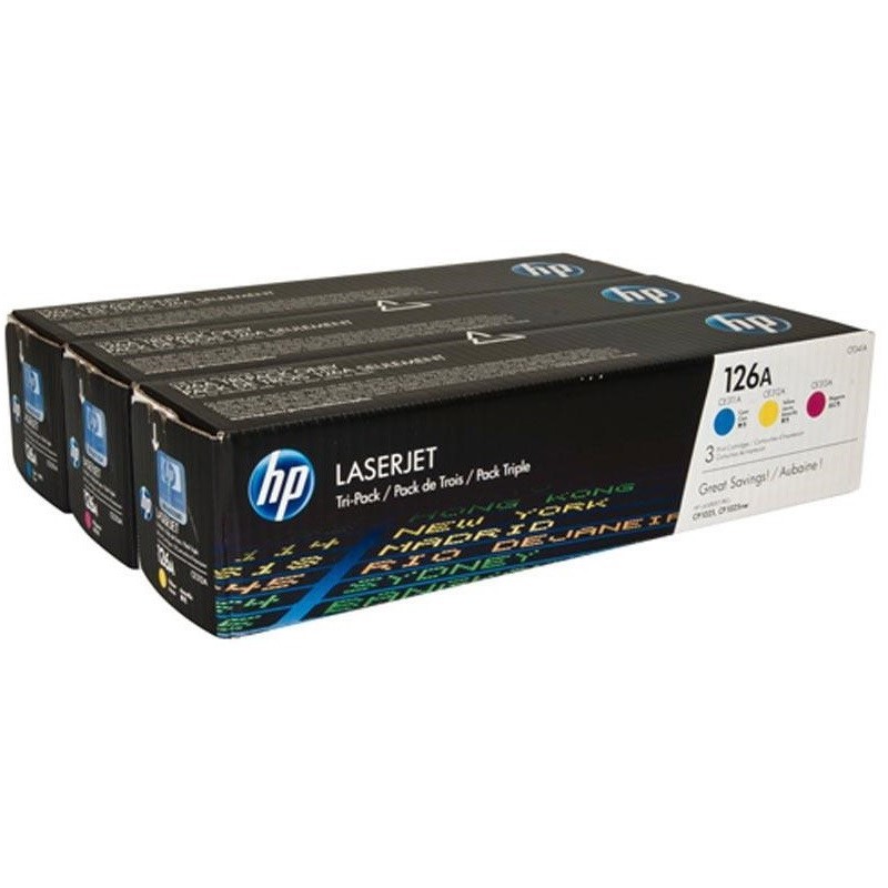 Pack de 3 toners HP (C-M-Y) pour laserjet Pro CP1025 (126A), Toner Express : achat en ligne de Pack de 3 toners HP (C-M-Y) pour 