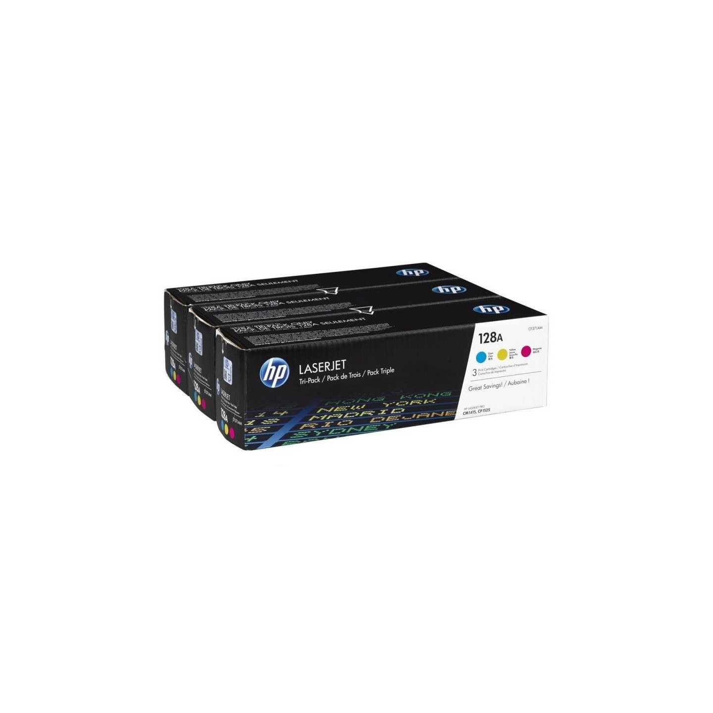 Pack de trois toners couleurs HP pour Colorlaserjet CM1410  (128A), Toner Express : achat en ligne de Pack de trois toners coule