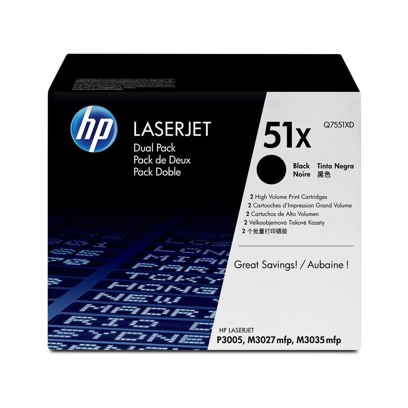 Pack de 2 Toners HP Haute capacité pour LaserJet  P3005 / M3027 / M3035 (51X), Toner Express : achat en ligne de Pack de 2 Toner