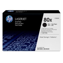 Pack de 2 toners noirs haute capacité HP pour LaserJet Pro 400 ... (80X), Toner Express : achat en ligne de Pack de 2 toners noi