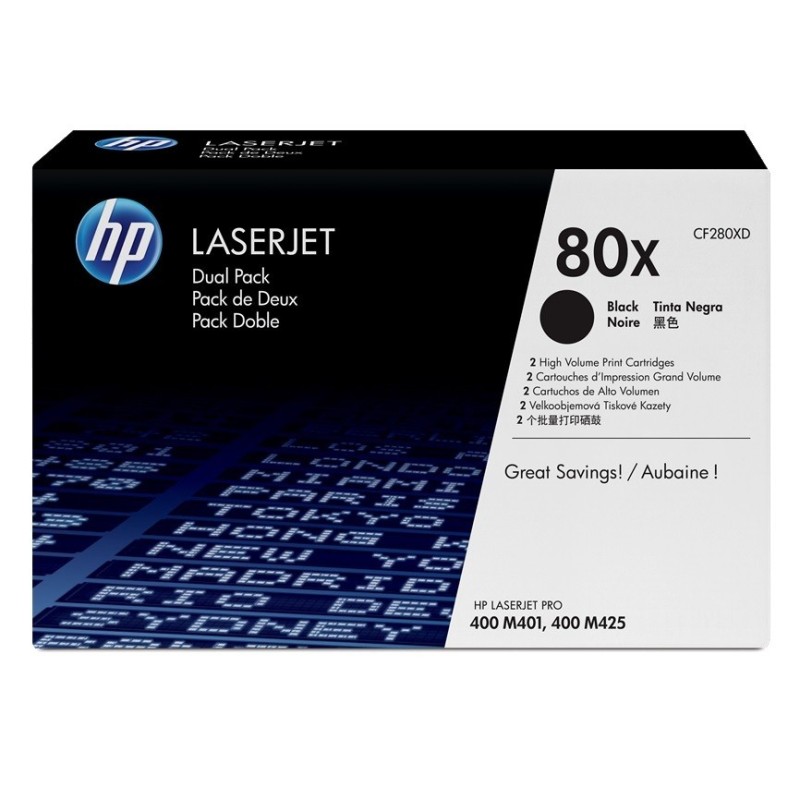 Pack de 2 toners noirs haute capacité HP pour LaserJet Pro 400 ... (80X), Toner Express : achat en ligne de Pack de 2 toners noi