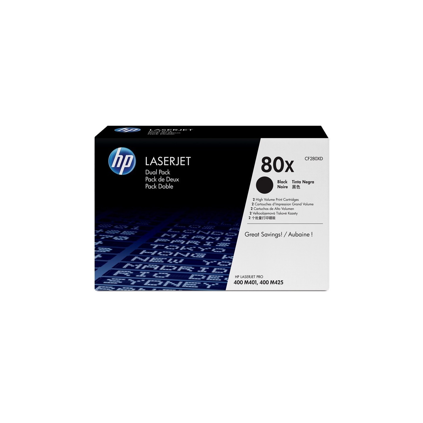 Pack de 2 toners noirs haute capacité HP pour LaserJet Pro 400 ... (80X), Toner Express : achat en ligne de Pack de 2 toners noi