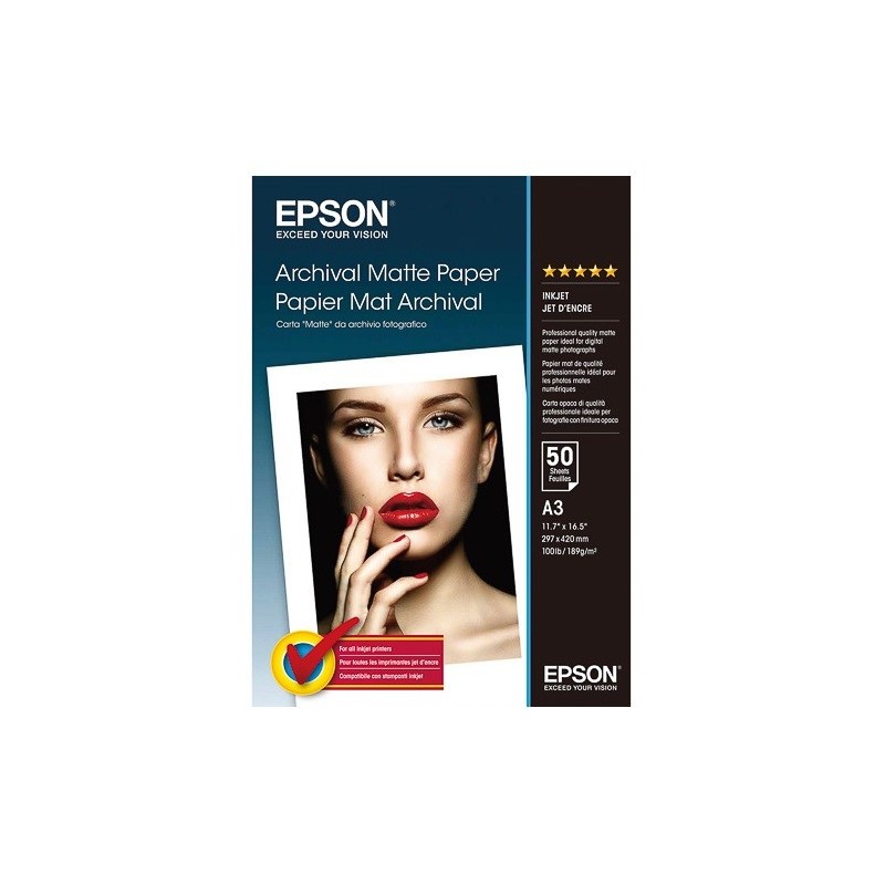 50 feuilles Papier Photo EPSON A3 - 189 gr - Finition Matte