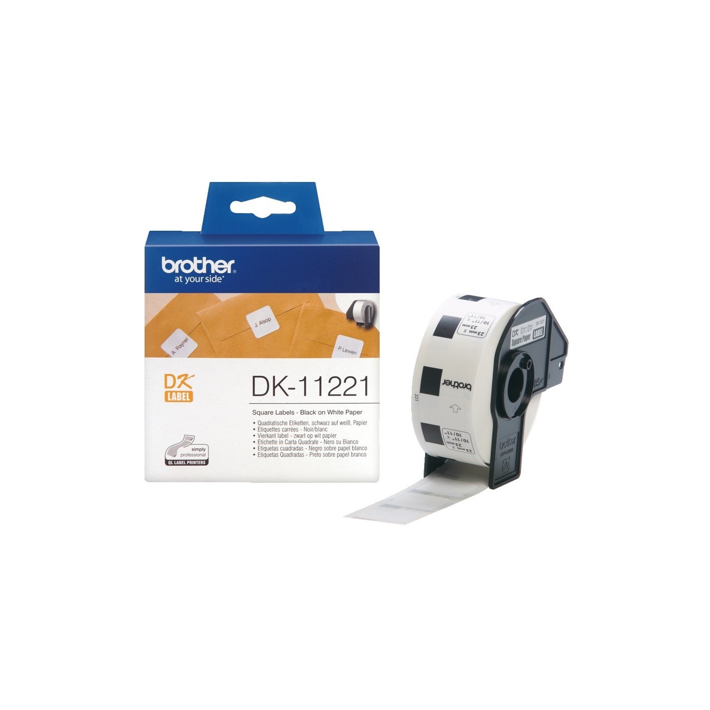 Rouleau d'étiquettes DK-11221 Brother original – Noir sur blanc, 23 x 23 mm pour QL500