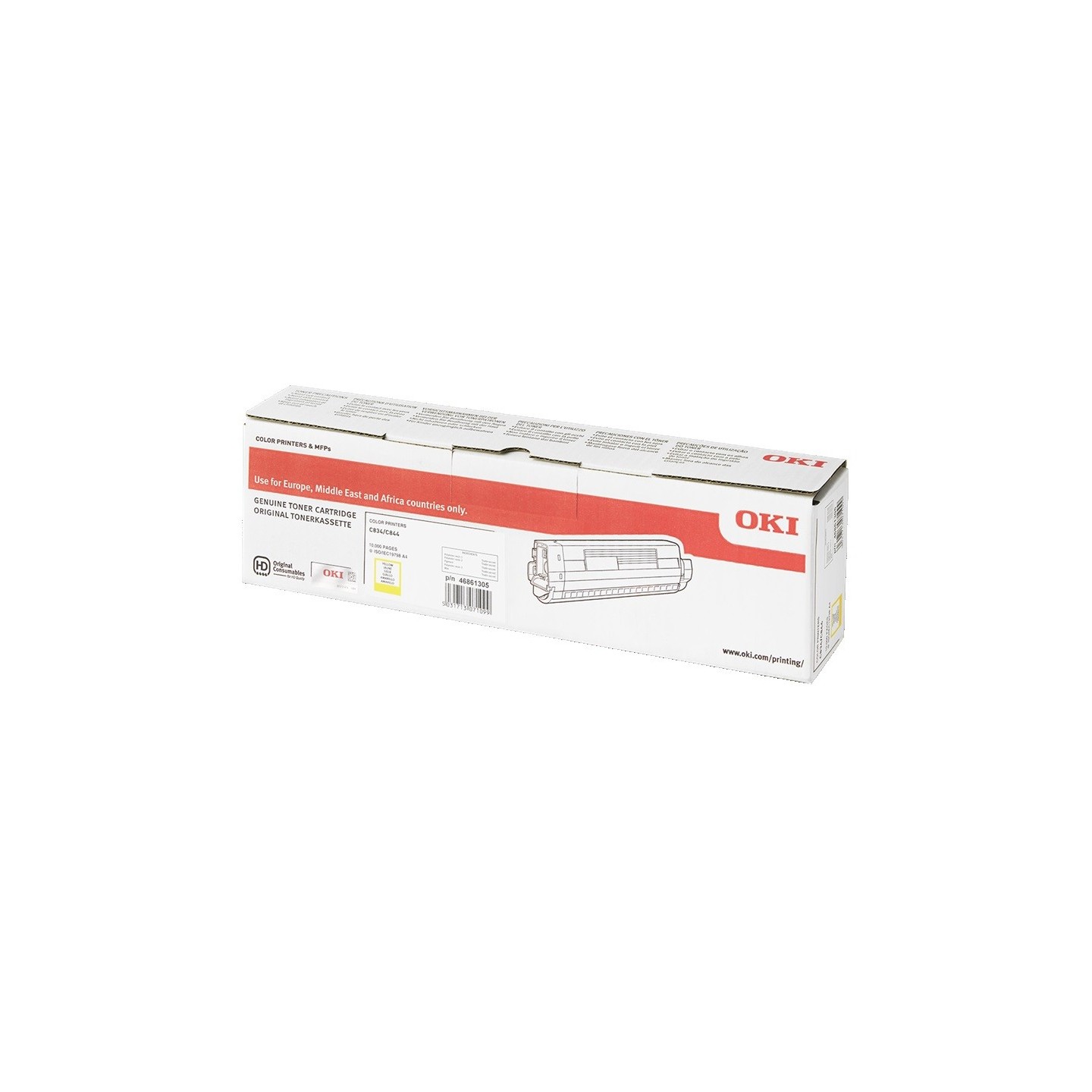Toner Jaune haute capacité Oki original pour C834 / C844 (10 000 pages)