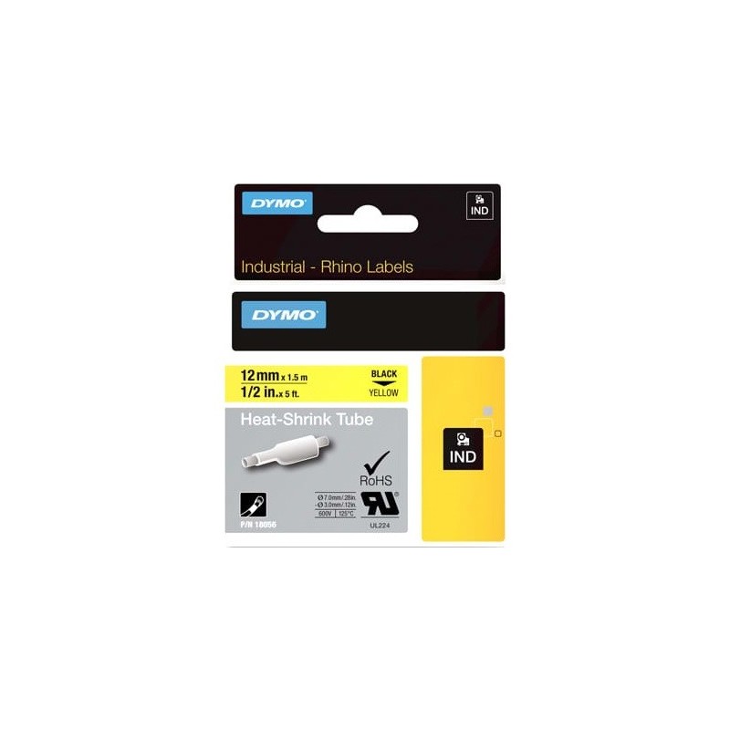 Gaines thermorétractables Dymo IND 12 mm x 1,5m (noir/jaune) - 18056