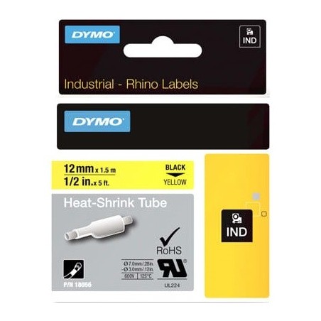 Gaines thermorétractables Dymo IND 12 mm x 1,5m (noir/jaune) - 18056