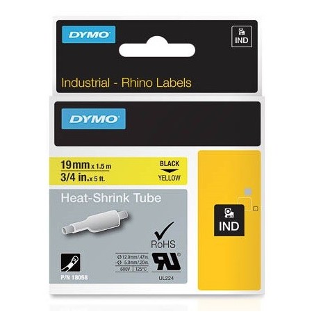 Gaines thermorétractables Dymo IND 19 mm x 1,5m (noir/jaune) - 18058