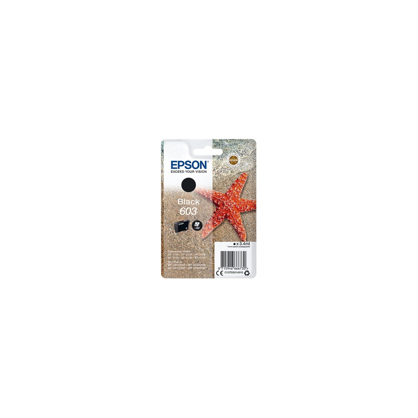 Cartouche d'encre noire Epson pour WorkForce WF-2830dwf ... (n°603) - 150 pages.