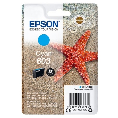 Cartouche d'encre Cyan Epson pour WorkForce WF-2830dwf ... (n°603) - 130 pages.