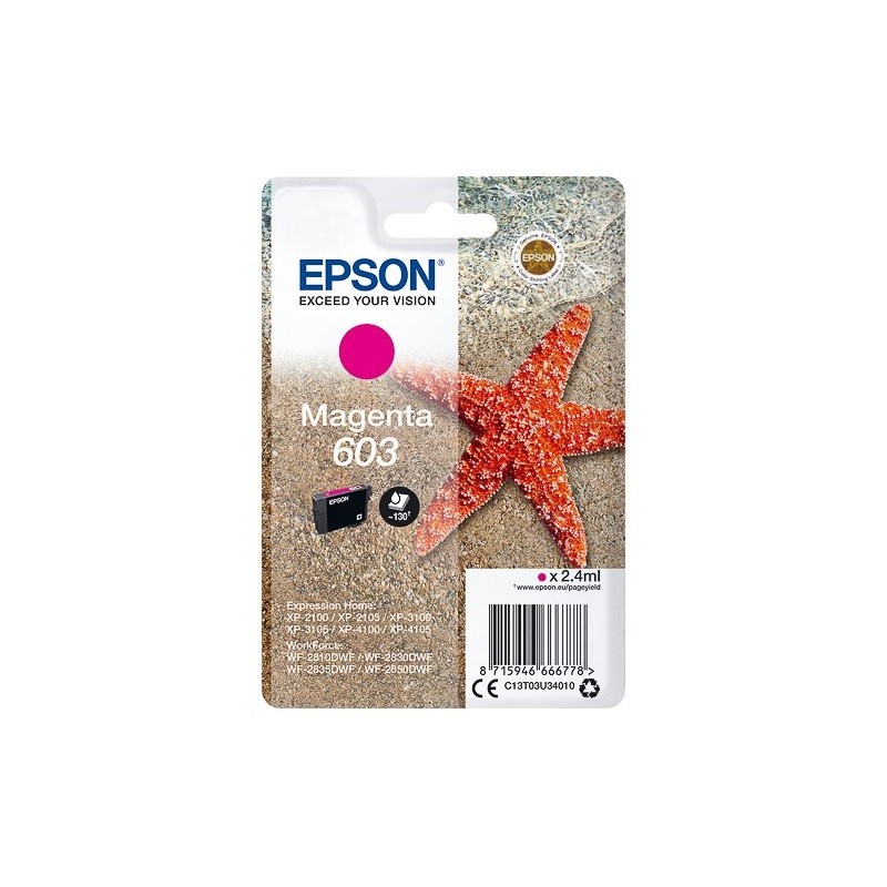 Cartouche d'encre Magenta Epson pour WorkForce WF-2830dwf ... (n°603) - 130 pages.