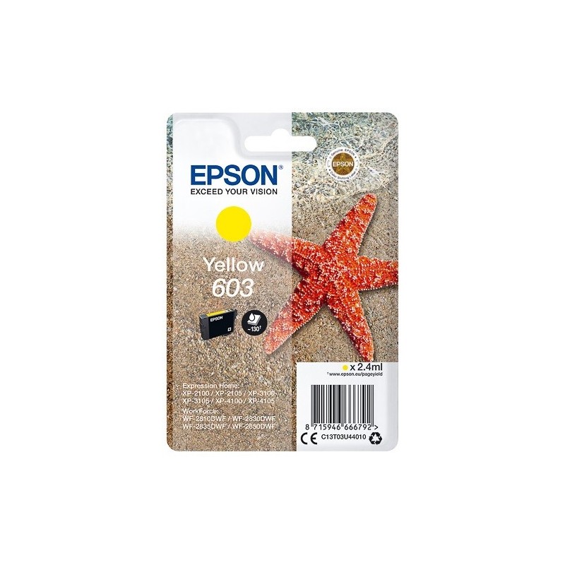 Cartouche d'encre jaune Epson pour WorkForce WF-2830dwf ... (n°603) - 130 pages.
