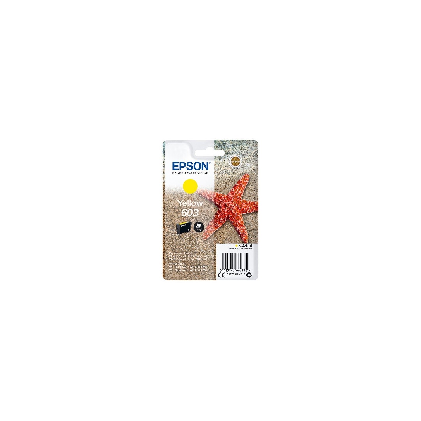 Cartouche d'encre jaune Epson pour WorkForce WF-2830dwf ... (n°603) - 130 pages.