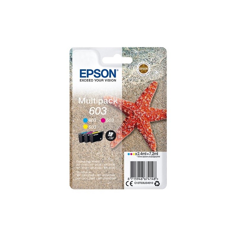 pack 3 Cartouches d'encre couleur Epson pour WorkForce WF-2830dwf ... (n°603) - 3 x 130 pages.
