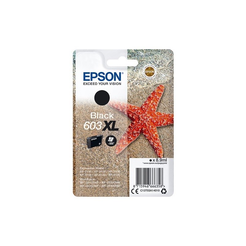 Cartouche d'encre noir haute capacité Epson pour WorkForce WF-2830dwf ... (n°603XL) - 500 pages.