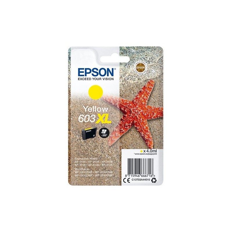 Cartouche d'encre Jaune haute capacité Epson pour WorkForce WF-2830dwf ... (n°603XL) - 350 pages.