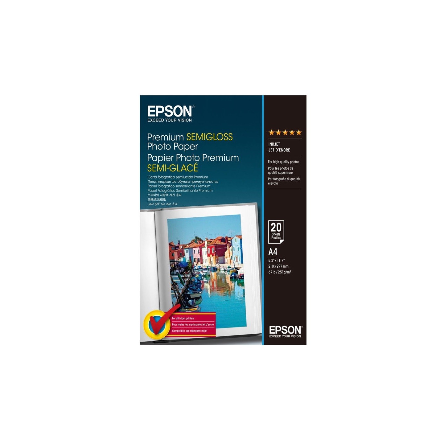 Papier Epson A4 semi glacé (20 feuilles) 251gr/m2 pour jet d'encre