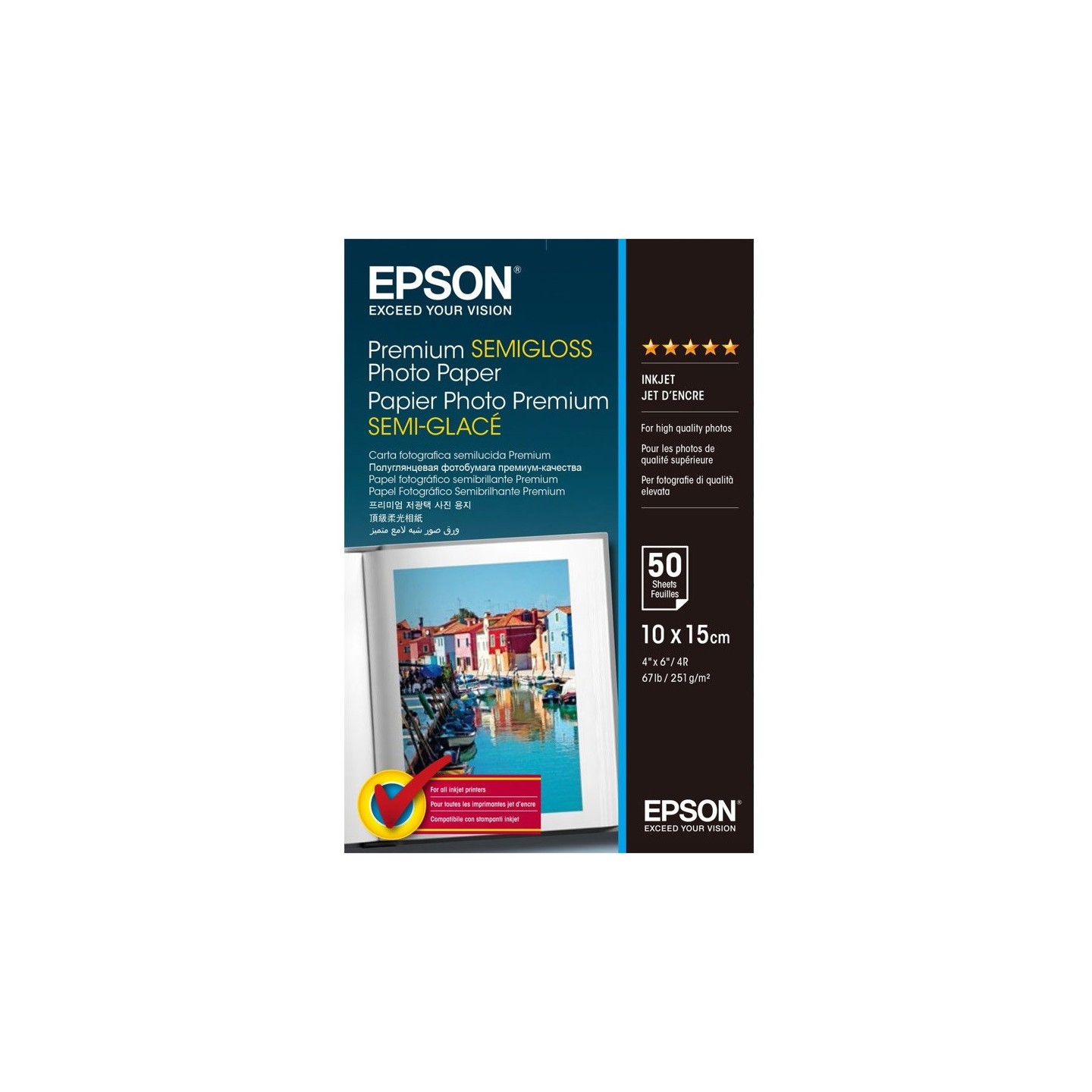 Papier Epson 10x15cm semi glacé (50 feuilles) 251gr/m2 pour jet d'encre