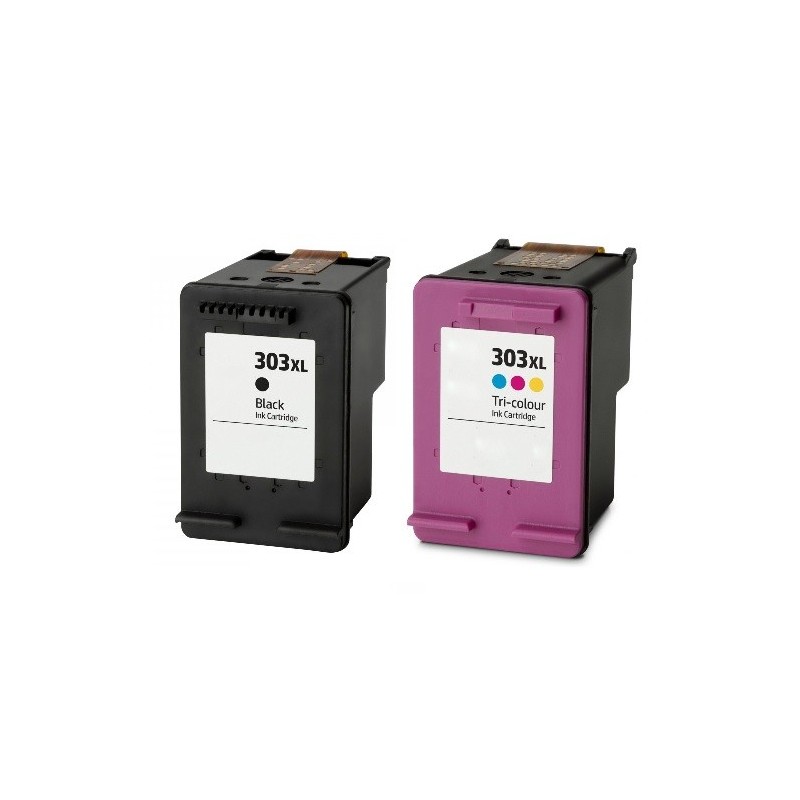 Pack 2 cartouches d'encre générique haute capacité  Noir + couleurs pour HP Envy Photo 6230, 7130, 7830 (N°303XL)