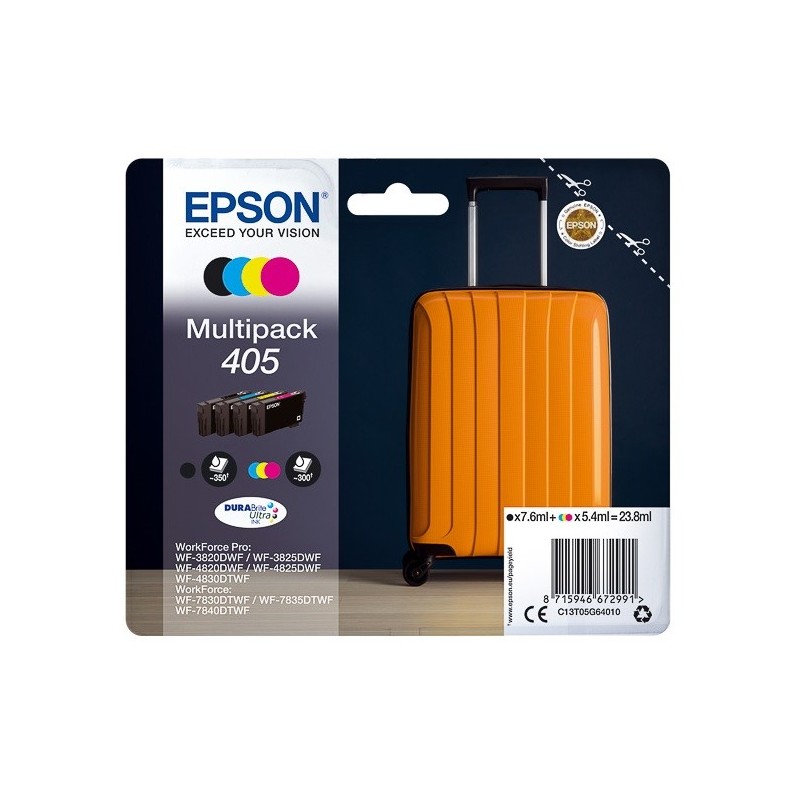 Multipack 4 Cartouches d'encre Epson pour WorkForce Pro WF-3820dwf, ... (405)